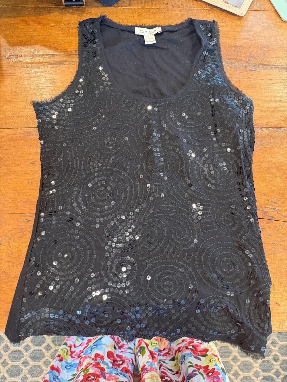 White House Black Market Black Sequin lined Scoop neck Tank